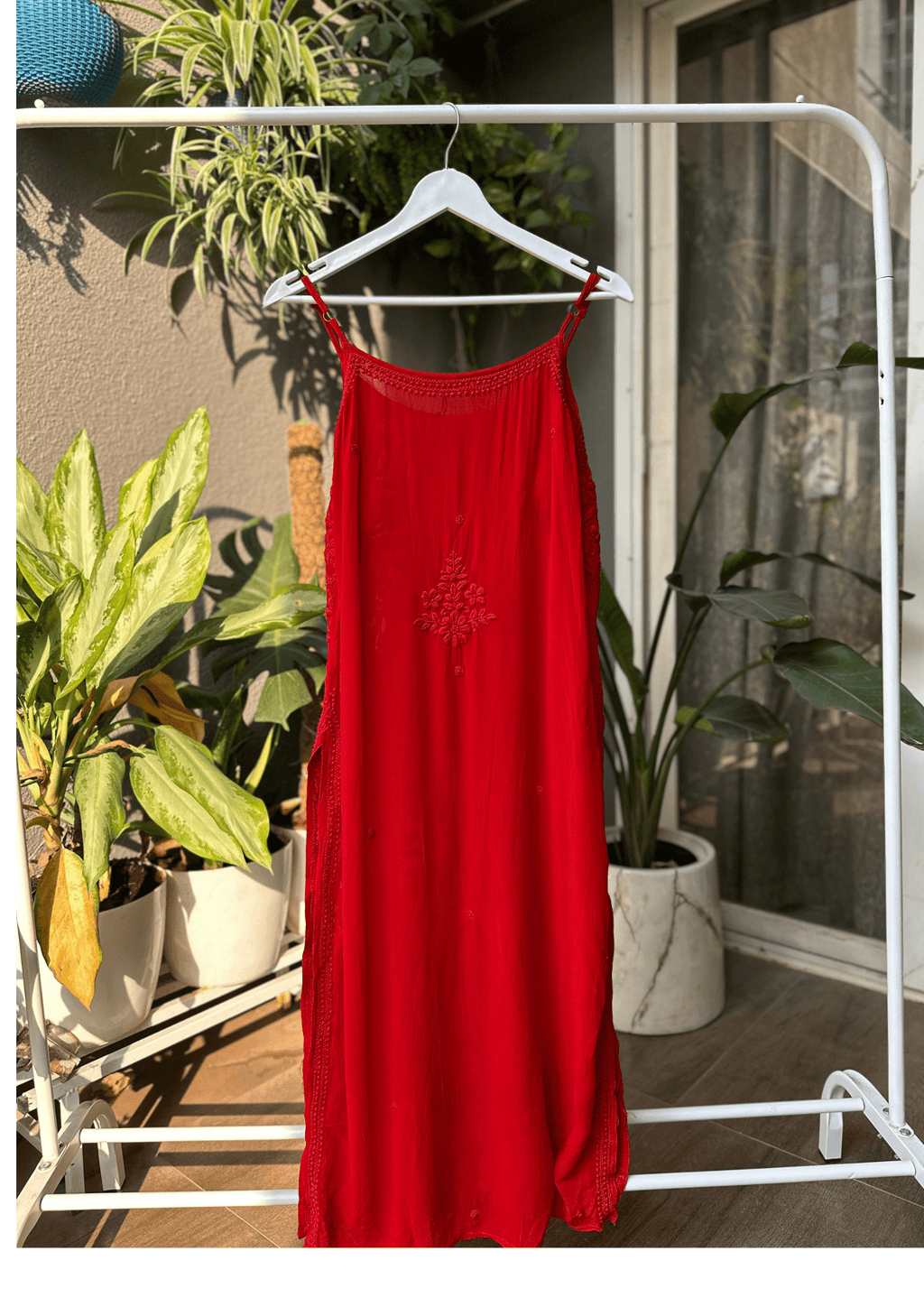 Handcrafted Chikankari Noodle Strap Long Kurta