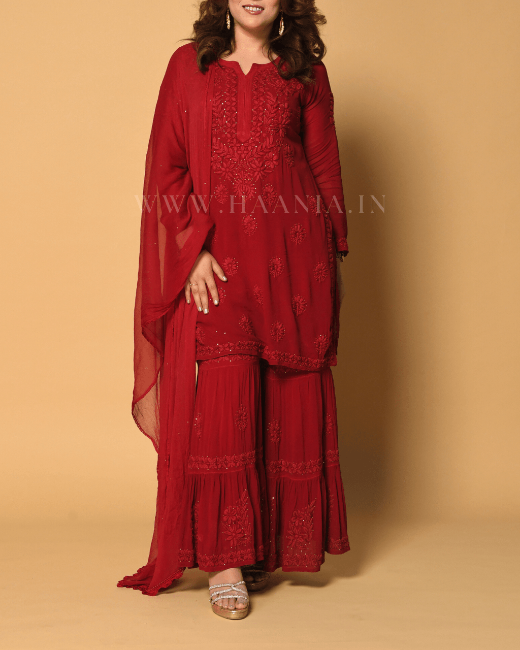 Raina Handcrafted Chikankari Double Layer Garara set