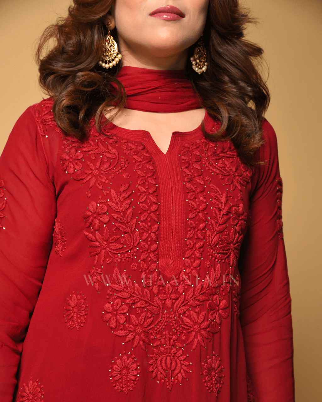 Raina Red Hancrafted Chikankari Double Layer Garara Set