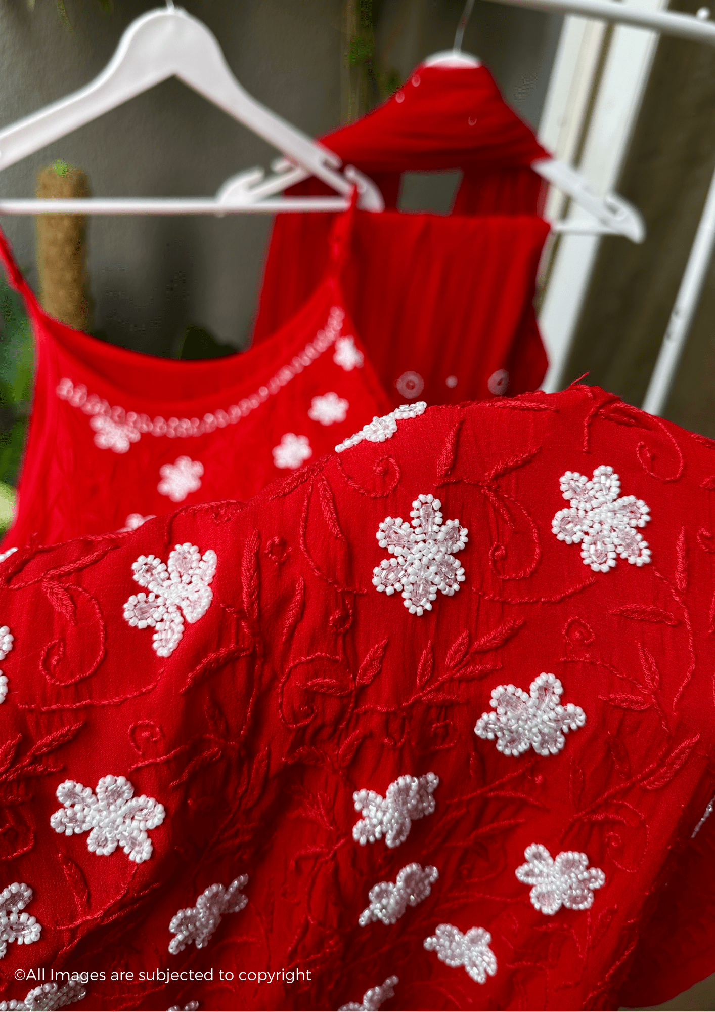 Zyara Chikankari Cut Dana Noodle strap kurta