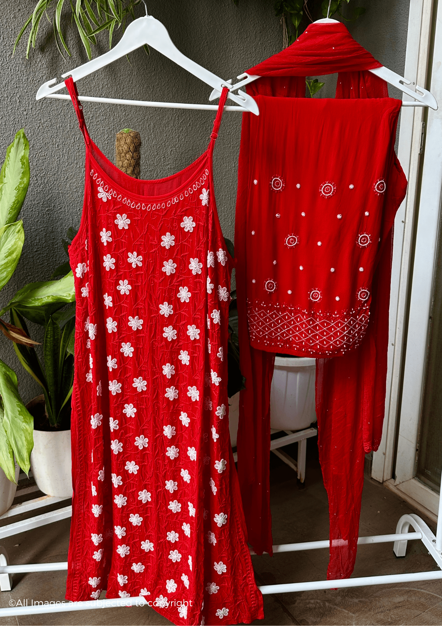 Zyara Chikankari Cut Dana Noodle strap kurta