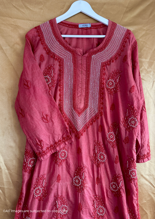 Handcrafted Cotton Chikankari Pearl Cutdana Kurti