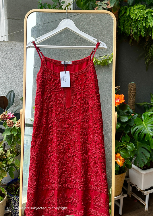 Handcrafted Chikankari Noodle Strap Short Kurta