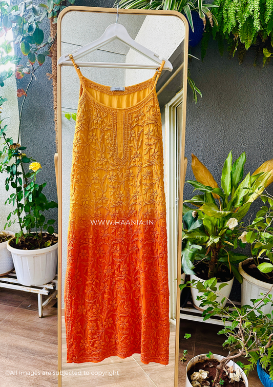 Chroma- Handcrafted Chikankari Noodle Strap Long Kurta