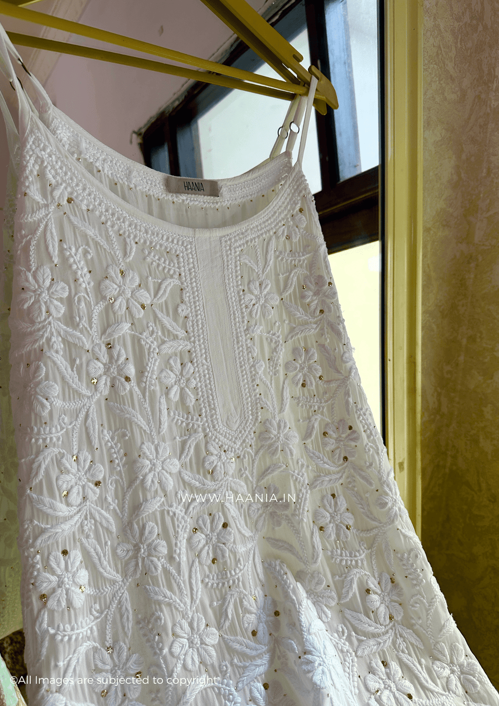 Diva Handcrafted Chikankari Noodle Strap Suit Set With Mukaish Embellishments
