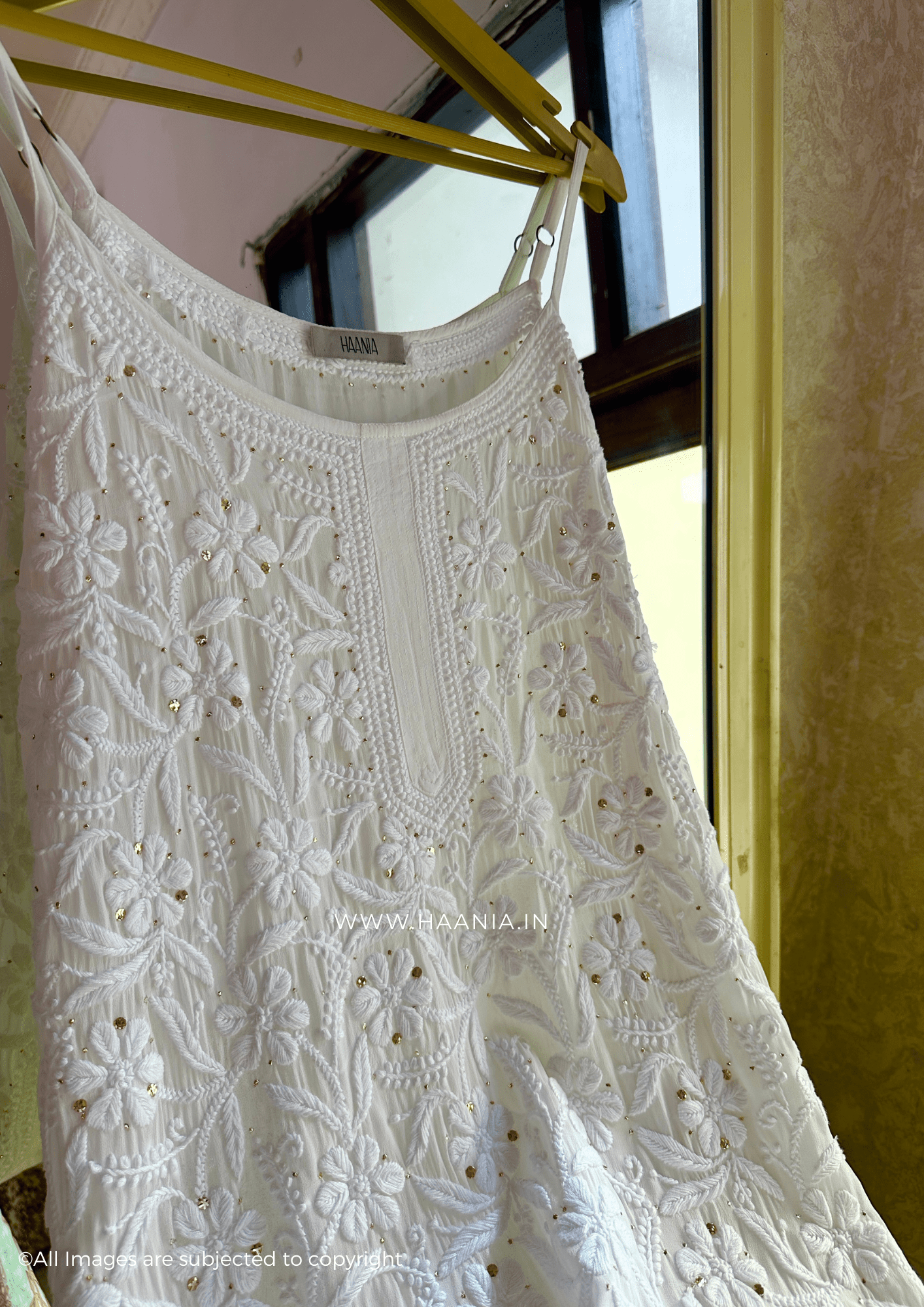 Diva Handcrafted Chikankari Noodle Strap Suit Set With Mukaish Embellishments
