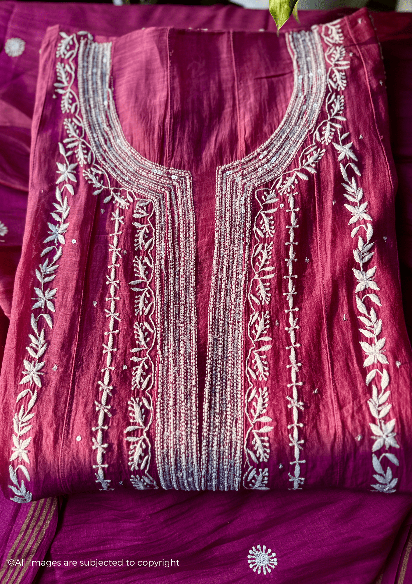 Mul Chanderi Handcrafted Chikankari Anarkali with pearl & Cutdana Embellishments