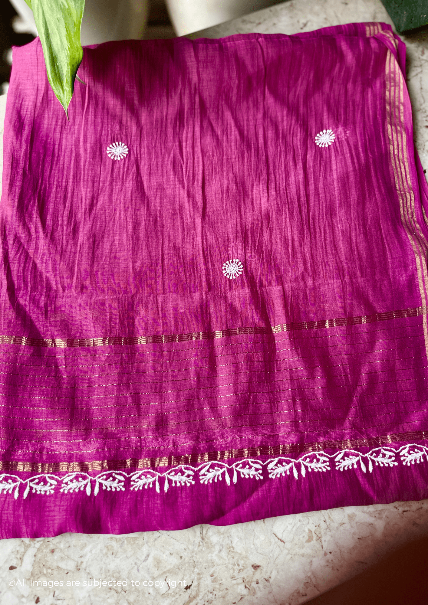 Mul Chanderi Handcrafted Chikankari Anarkali with pearl & Cutdana Embellishments