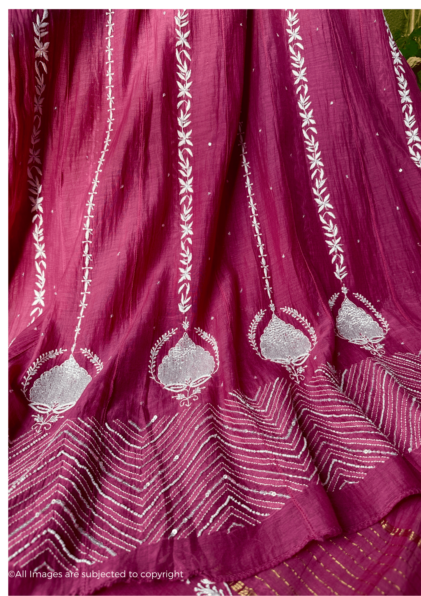 Mul Chanderi Handcrafted Chikankari Anarkali with pearl & Cutdana Embellishments
