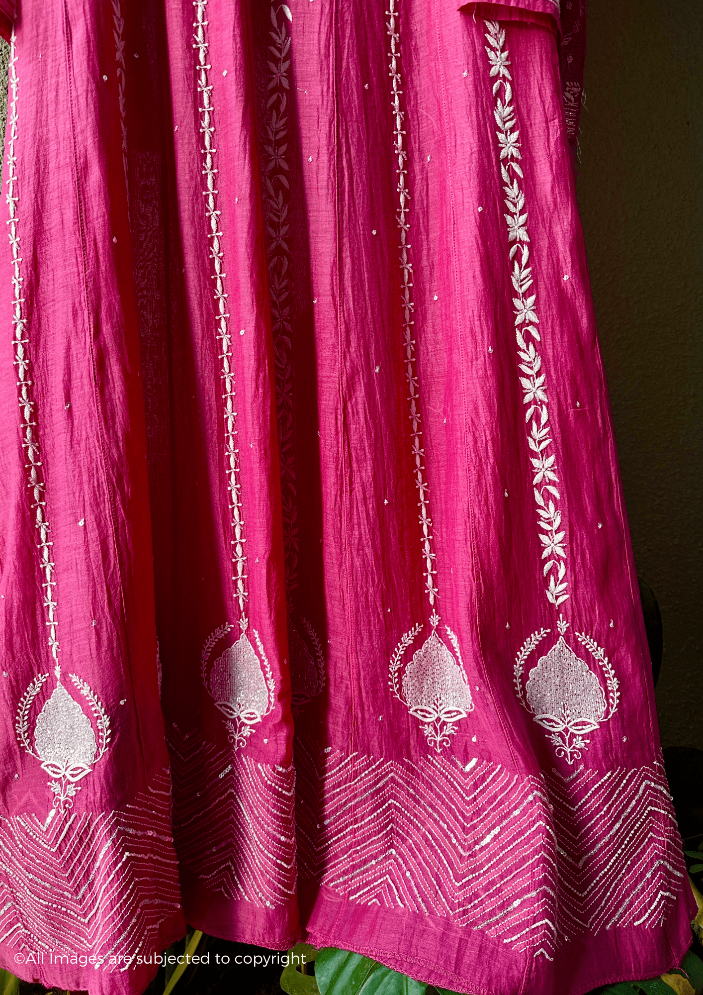 Mul Chanderi Handcrafted Chikankari Anarkali with pearl & Cutdana Embellishments