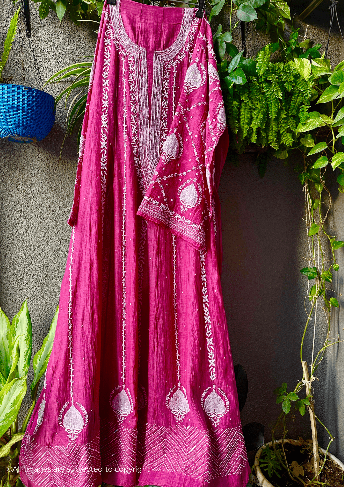 Mul Chanderi Handcrafted Chikankari Anarkali with pearl & Cutdana Embellishments