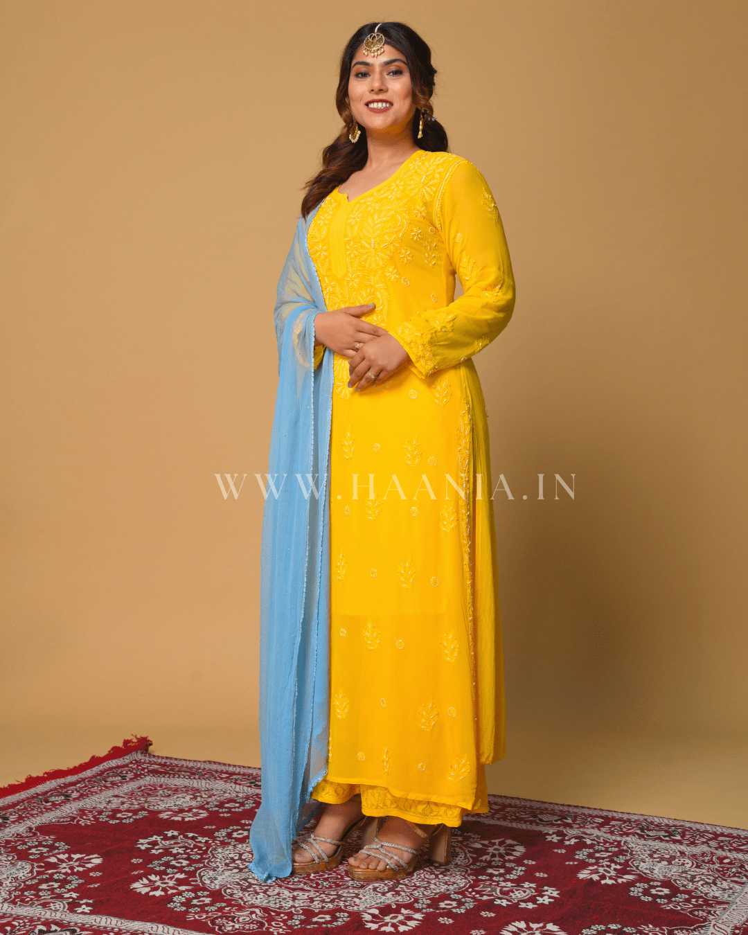 Sun Meets Sky Chikankari Pearl & Cutdana Suit Set