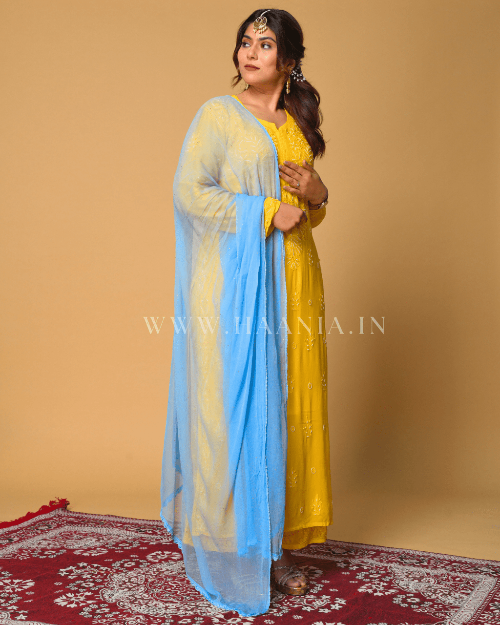 Sun Meets Sky Chikankari Pearl & Cutdana Suit Set