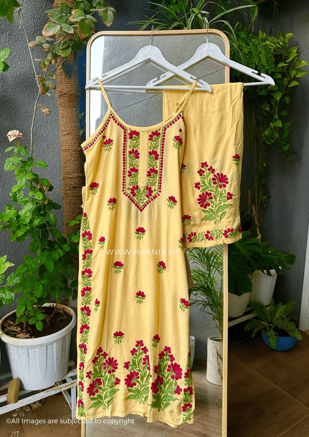 Khushboo Rani & Green Noodle Strap Modal Cotton Suit Set
