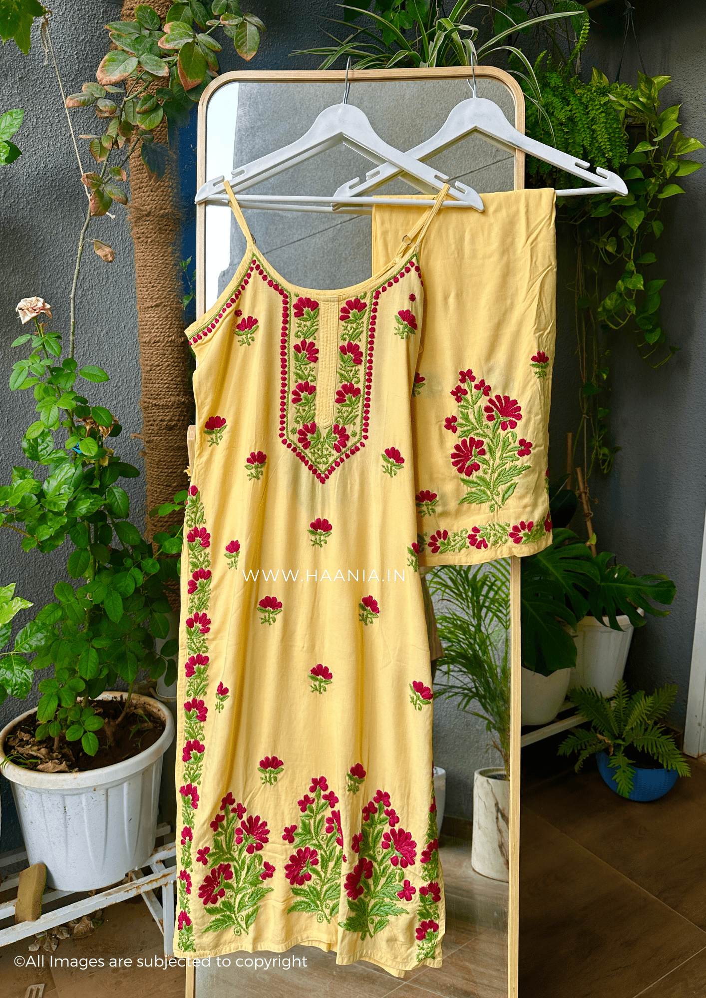 Khushboo Rani & Green Noodle Strap Modal Cotton Suit Set
