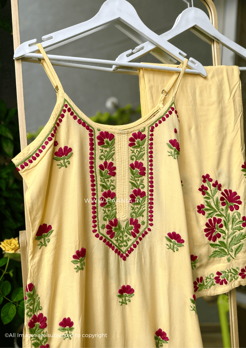 Khushboo Rani & Green Noodle Strap Modal Cotton Suit Set