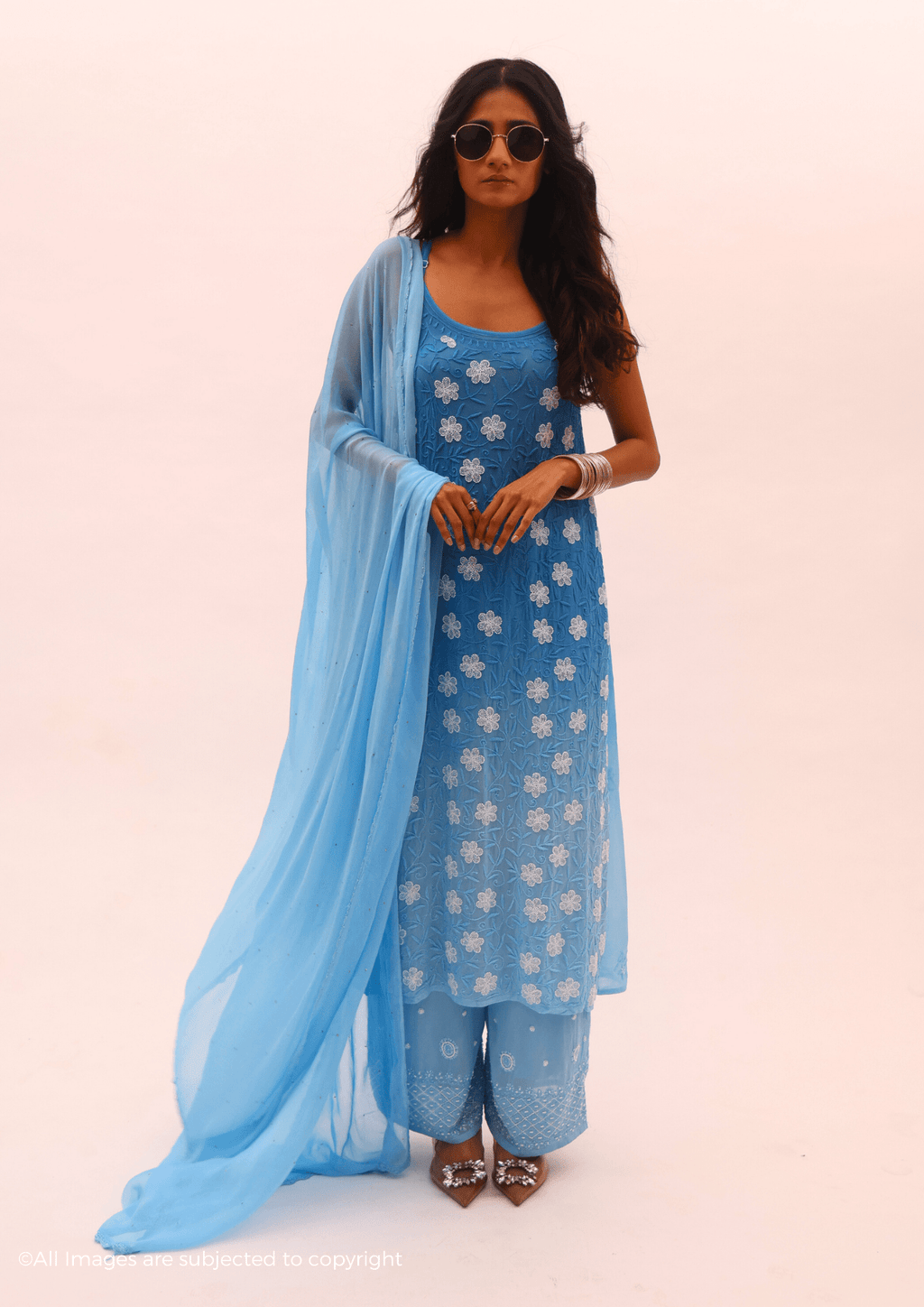 Zyara Chikankari Cut Dana Noodle strap kurta
