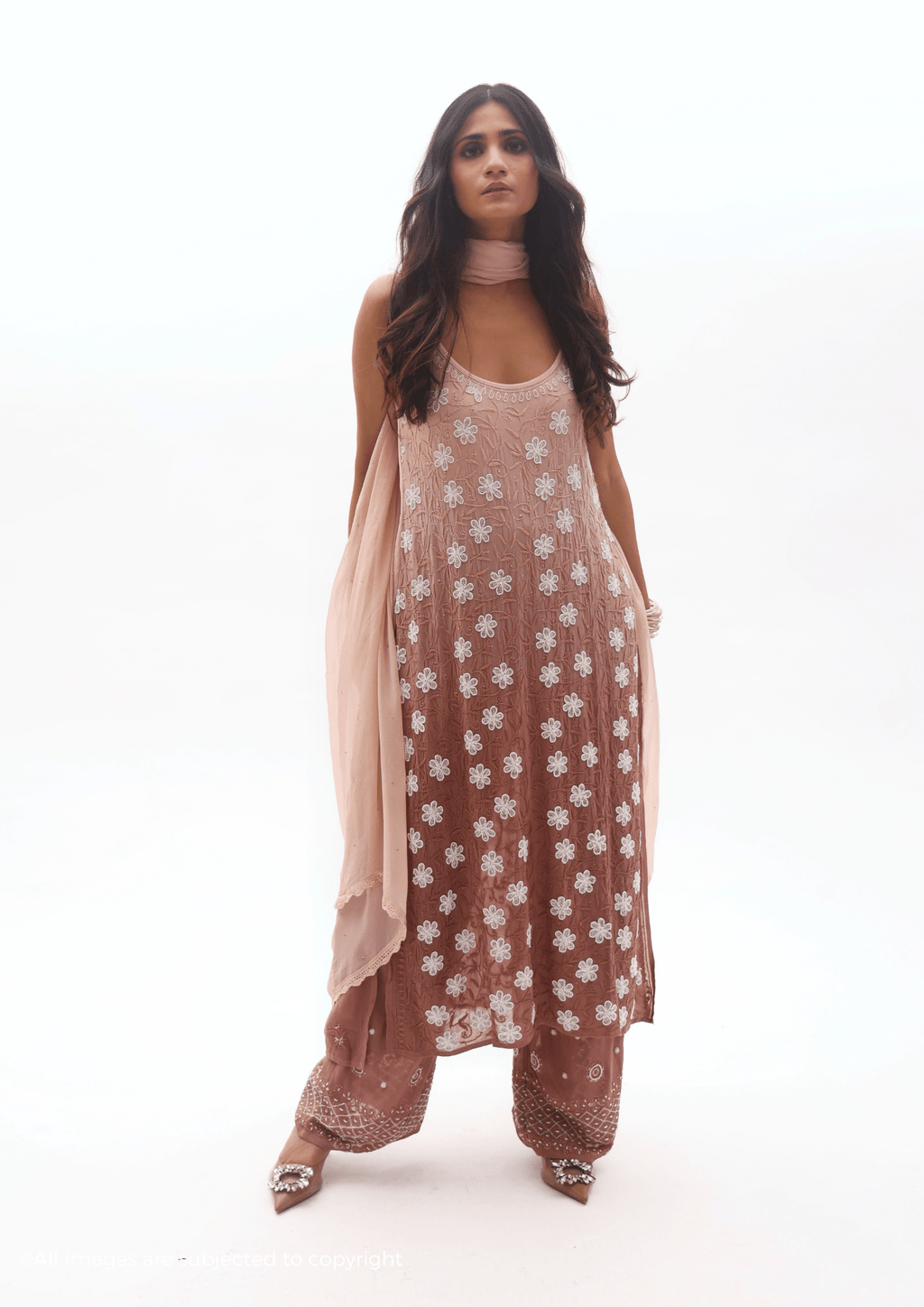 Zyara Chikankari Cut Dana Noodle strap kurta