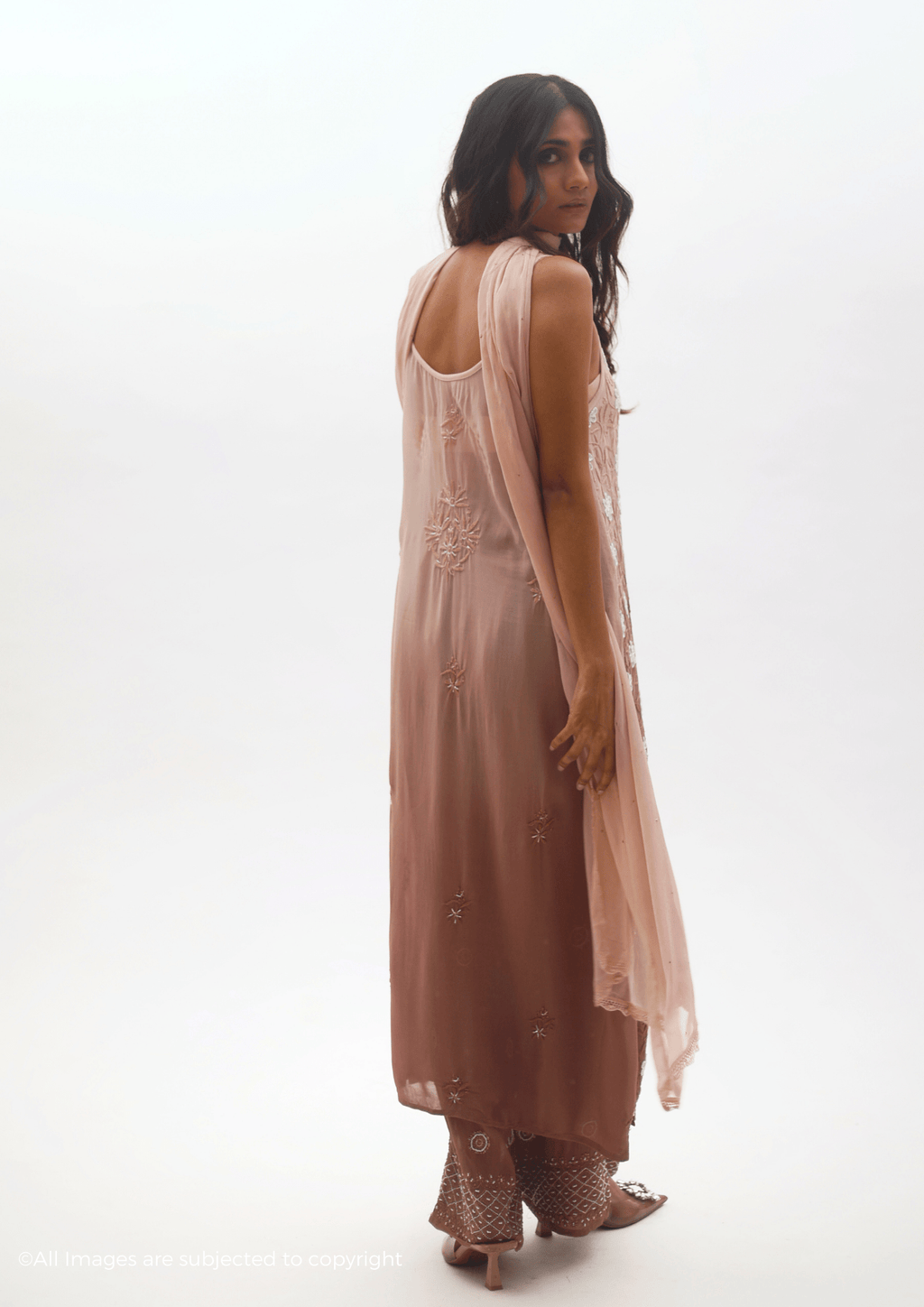 Zyara Chikankari Cut Dana Noodle strap kurta